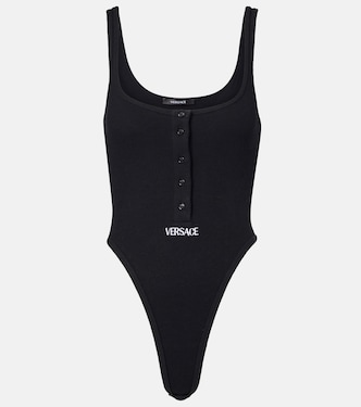 Ribbed-knit logo cotton-blend bodysuit | Versace