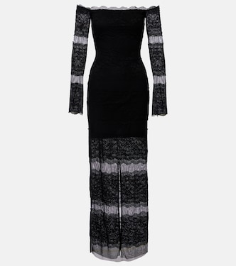 Off-shoulder lace tulle maxi dress | Blumarine