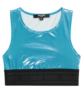 Top cropped in vinile con logo | Balmain Kids