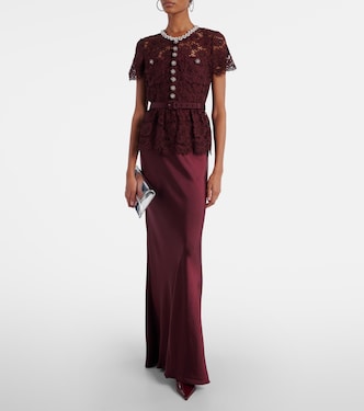 Robe longue en dentelle et satin  | Self-Portrait
