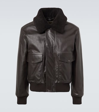 Shearling-trimmed leather blouson jacket | Lemaire