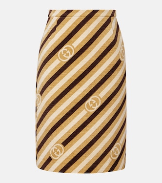 Interlocking G条纹天鹅绒与雪尼尔铅笔半身裙 | Gucci