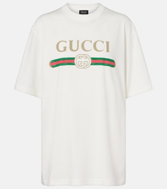 Logo cotton jersey and silk T-shirt | Gucci
