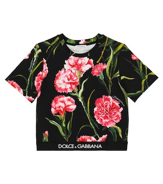 Logo floral cotton-blend T-shirt | Dolce&Gabbana Kids