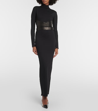 Leather-trimmed jersey maxi dress | Alaïa