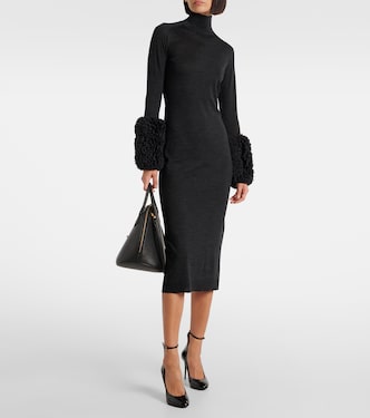 Abito midi in lana vergine con pelliccia sintetica | Alaïa
