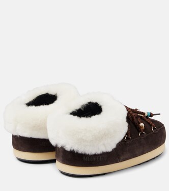 Faux fur-trimmed suede mules | Moon Boot