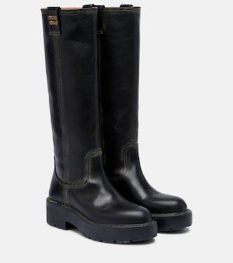 Logo leather knee-high boots | Miu Miu