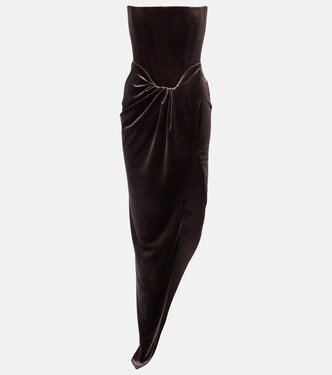 Draped asymmetric velvet bustier dress | Alex Perry