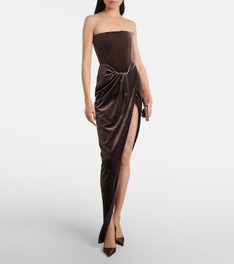 Draped asymmetric velvet bustier dress | Alex Perry
