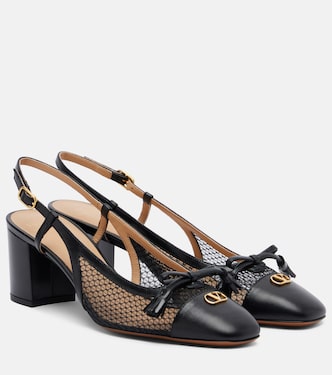 VLogo leather and mesh slingback pumps | Valentino Garavani
