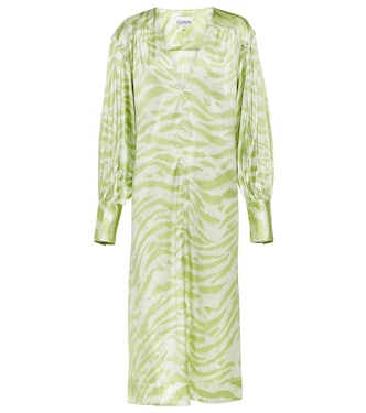 Zebra-print silk-blend midi dress | Ganni