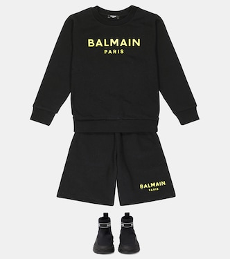Set de sudadera y shorts de forro polar de algodón | Balmain Kids