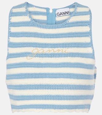 Top cropped in crochet di cotone a righe | Ganni