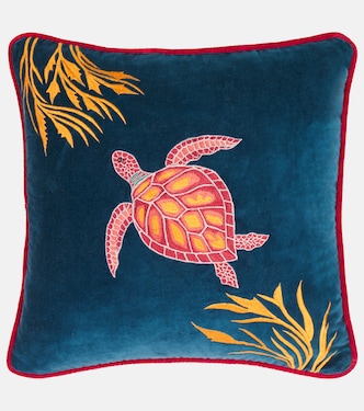 Coussin Tropical brodé en velours de coton | Les-Ottomans