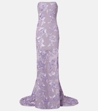Vestido largo con aplique floral | Rotate