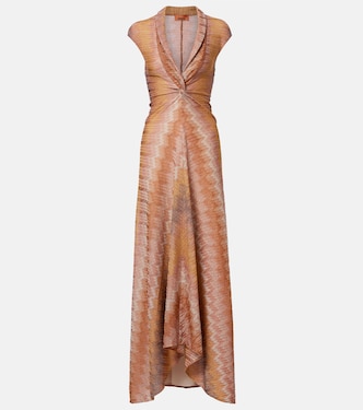 Gathered asymmetric lamé maxi dress | Missoni