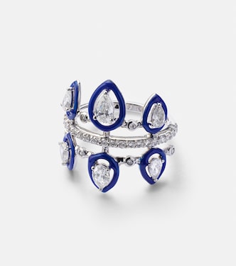 Tulip 18kt white gold pinky ring with diamonds and enamel | Kamyen