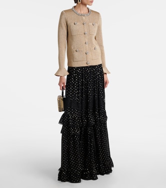 Lace-trimmed polka-dot chiffon maxi skirt | Self-Portrait