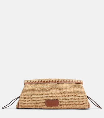 Maude leather-trimmed raffia clutch | Staud