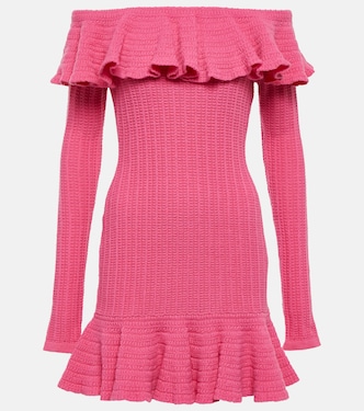 Off-shoulder ruffled wool minidress | Blumarine