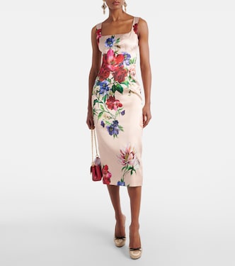 Robe midi en satin à fleurs | Dolce&Gabbana