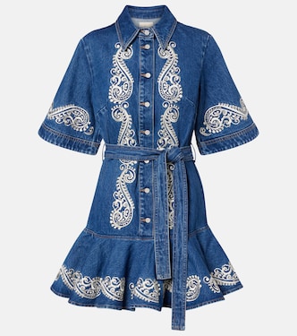 Embroidered paisley denim minidress | Alémais