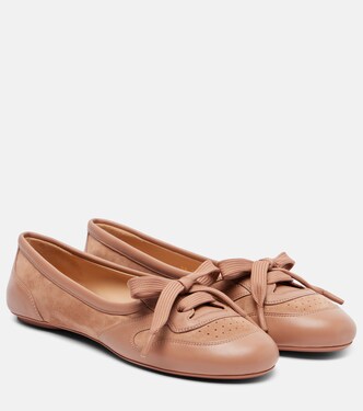Leather-trimmed suede ballet flats | Gianvito Rossi