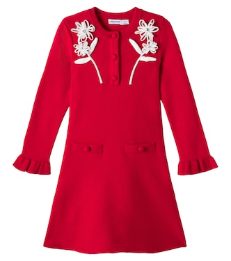 Floral-appliqué wool and cotton-blend dress | Self-Portrait Kids