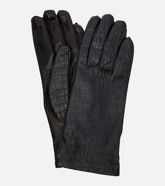 Croc-effect leather gloves | Toteme