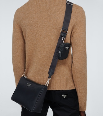 Borsa a tracolla in nylon e pelle saffiano | Prada