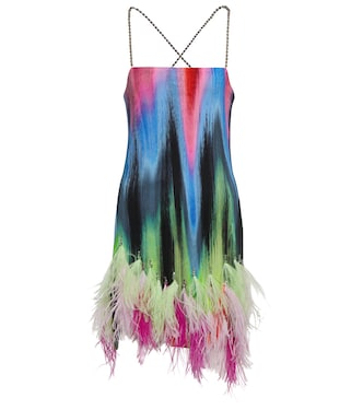 Fujiko feather-trimmed printed minidress | The Attico