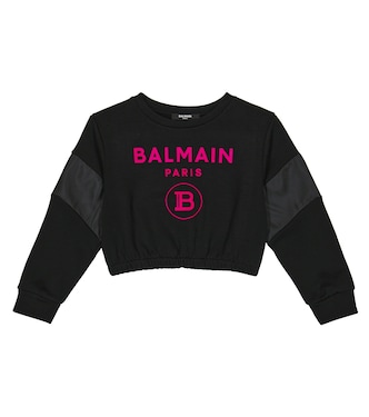 Logo cotton-blend cropped sweatshirt | Balmain Kids