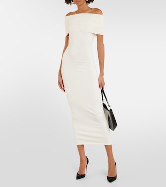 Vestido midi acanalado sin hombros | Wardrobe.NYC
