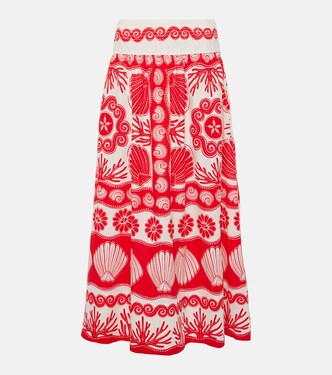 Red Ainika Shell linen-blend maxi skirt | Farm Rio