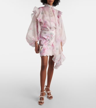 Mini-jupe Crush en lin à fleurs | Zimmermann