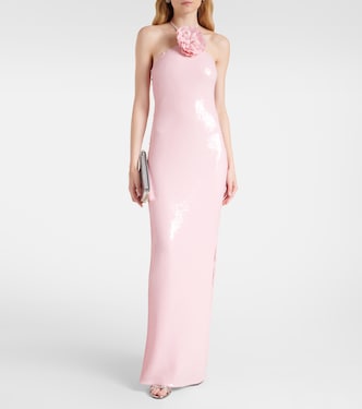 Abito lungo con paillettes e applicazione floreale | Rodarte