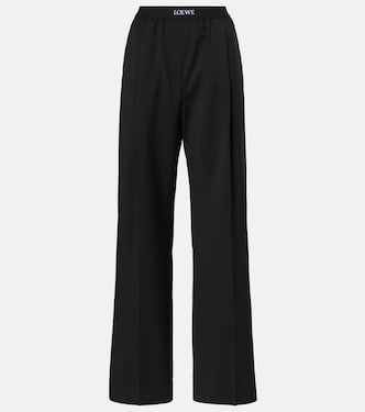 Pantalon droit à taille mi-haute en laine à logo  | Loewe