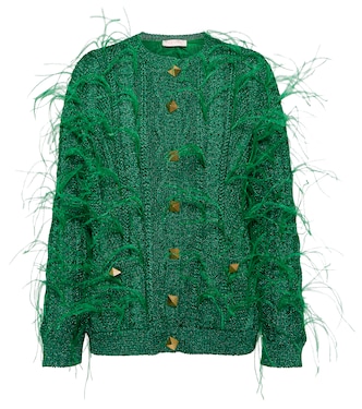 Feather-trimmed Lurex® cardigan | Valentino