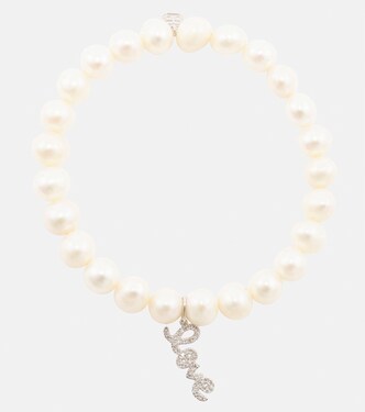 Love 14kt white gold bracelet with diamonds and pearls | Sydney Evan