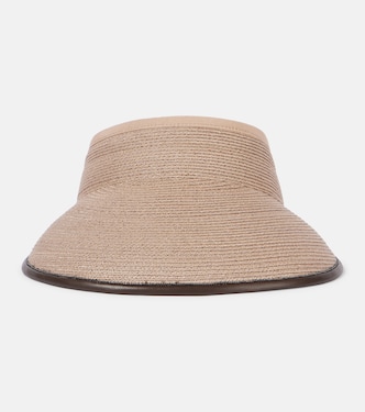 Leather-trimmed raffia visor | Brunello Cucinelli