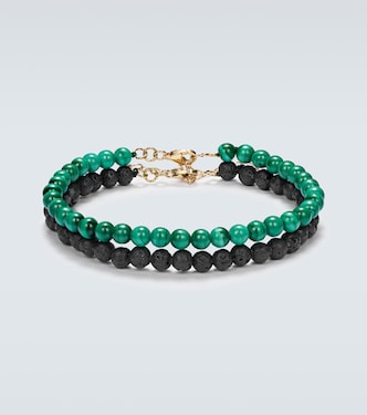 Set de 2 bracelets à perles fantaisie en or 14 ct, malachite et roche de lave | Mateo