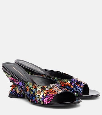 75 sequined leather wedge mules | Dries Van Noten