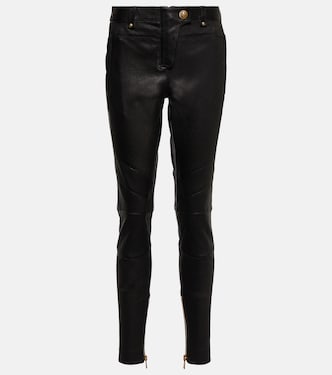 Skinny Low-Rise-Hose aus Leder | Balmain