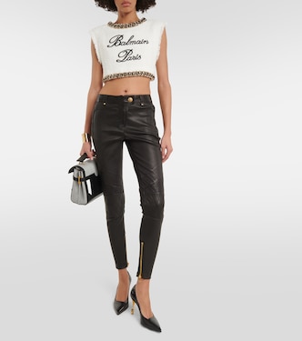 Skinny Low-Rise-Hose aus Leder | Balmain