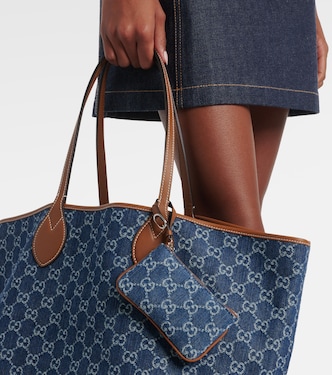 Portafoglio in denim GG con pelle | Gucci