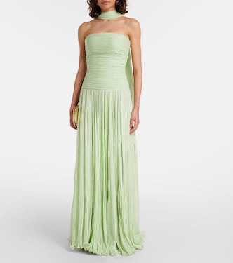 Pleated scarf-detail silk georgette gown | Marmar Halim