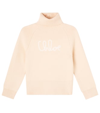 Logo cotton and wool turtleneck sweater | Chloé Kids