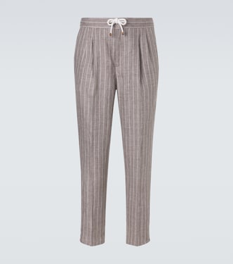 Chalk stripe linen twill tapered pants | Brunello Cucinelli