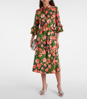 Vestido camisero de mezcla de algodón con lazo | Carolina Herrera